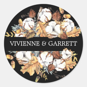 Witte bloemenherfst herfst bladeren bruiloft ronde sticker