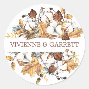 Witte bloemenherfst herfst bladeren bruiloft ronde sticker