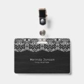 Witte bloemenkant badge (Front with Clip)