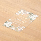 Witte bloemenkant bruiloft Save the Date kaart Acryl Uitnodigingen (Laagn)