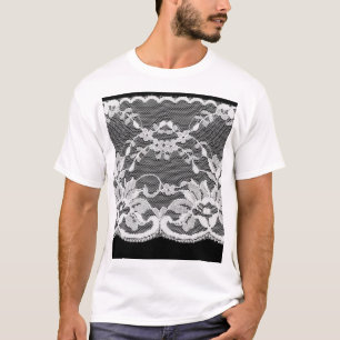 Witte bloemenkant: zwarte achtergrond. t-shirt