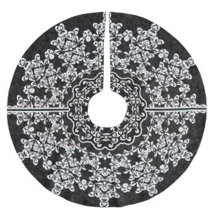 Witte bloemenkant zwarte damast kerstboom rok