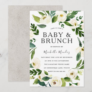 Witte bloemenkrans baby shower brunch kaart
