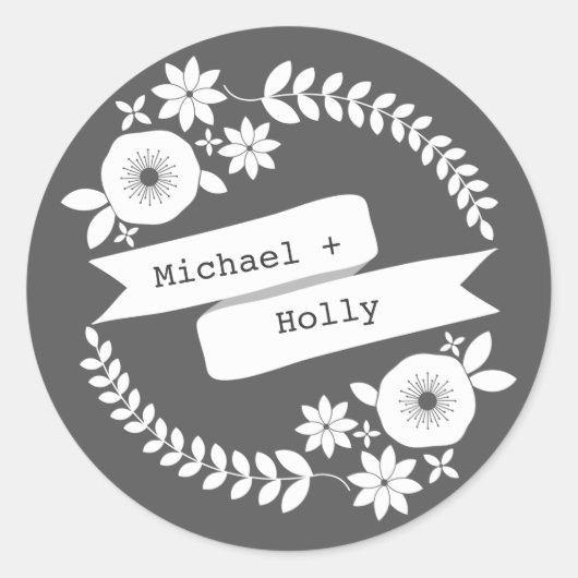 Witte bloemenkrans & banner Sticker (Voorkant)