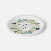 Witte Bloemenkrans Monogram Papier Bord (Gekanteld)