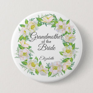 Witte bloemenkrans oma van de bruid ronde button 7,6 cm