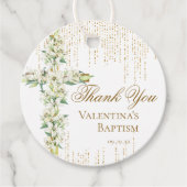 Witte Bloemenkruis Gouden Glitter Script Bedankt Bedankjes Labels (Voorkant)