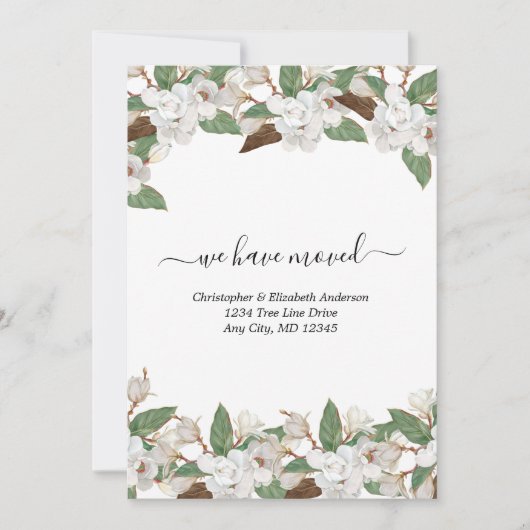 Witte bloemenmagnolia's script bewegende aankondig aankondiging (Voorkant)