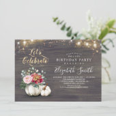 Witte bloemenpompoen rustieke Herfst verjaardagsfe Kaart (Staand voorkant)