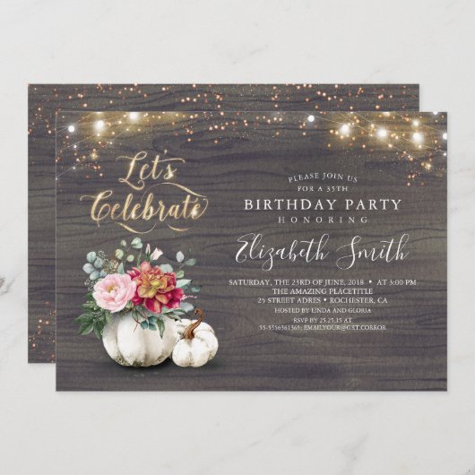 Witte bloemenpompoen rustieke Herfst verjaardagsfe Kaart (Voorkant / Achterkant)