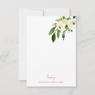 Witte bloemenroze tekst blanco dank u bedankkaart