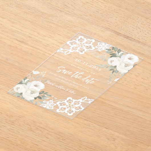 Witte bloemenslak trouwkaart 'Save the Date' Acryl Uitnodigingen (Laagn)