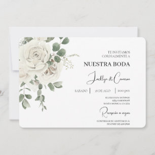 Witte bloemenspaanse bruiloft uitnodiging
