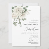 Witte bloemenspaanse bruiloft uitnodiging (Voorkant)