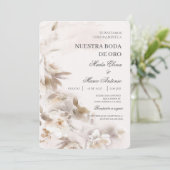 Witte bloemenspaanse bruiloft uitnodiging (Staand voorkant)