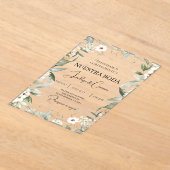 Witte bloemenspaanse bruiloft uitnodiging acryl uitnodigingen (Laagn)