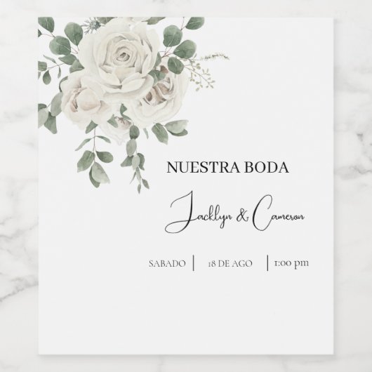 Witte bloemenspaanse bruiloft uitnodiging wijn etiket (Enkel label)