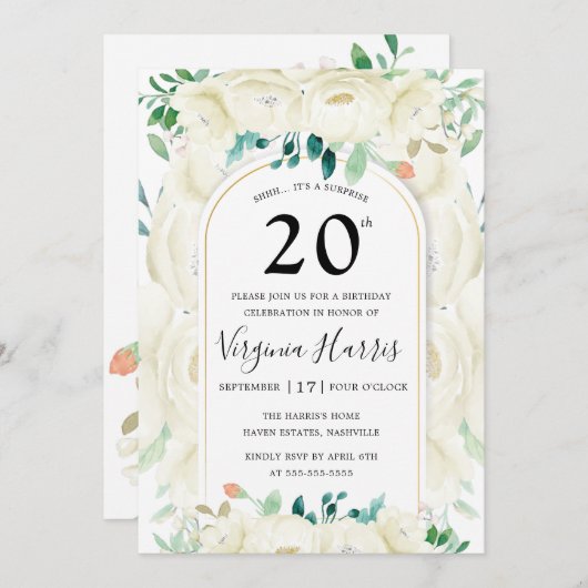 Witte bloementuin 20e verjaardag kaart (Voorkant / Achterkant)