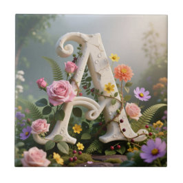 Witte bloementuin monogram letter A Tegeltje