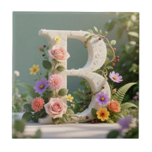 Witte bloementuin monogram letter B