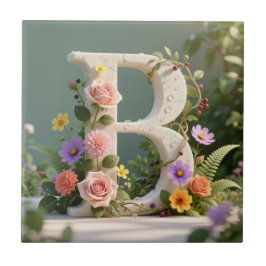 Witte bloementuin monogram letter B Tegeltje
