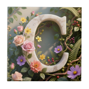Witte bloementuin monogram letter C Tegeltje