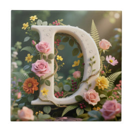 Witte bloementuin monogram letter D Tegeltje