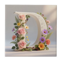 Witte bloementuin monogram letter D Tegeltje