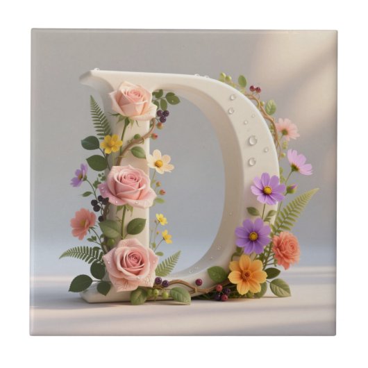 Witte bloementuin monogram letter D Tegeltje (Voorkant)