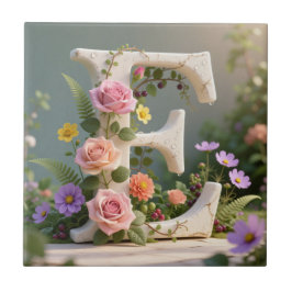 Witte bloementuin monogram letter E Tegeltje
