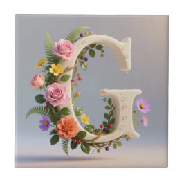 Witte bloementuin monogram letter G Tegeltje
