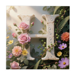 Witte bloementuin monogram letter H Tegeltje
