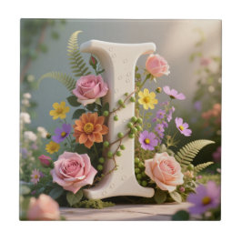 Witte bloementuin monogram letter I Tegeltje