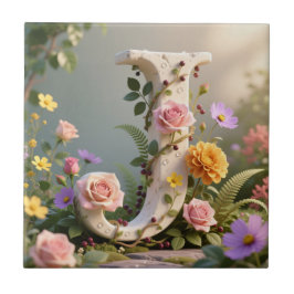 Witte bloementuin monogram letter J Tegeltje