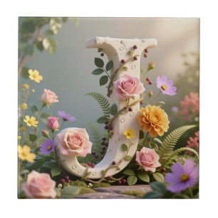 Witte bloementuin monogram letter J Tegeltje