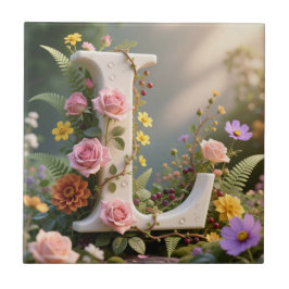 Witte bloementuin monogram letter L Tegeltje