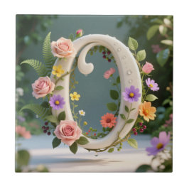 Witte bloementuin monogram letter O Tegeltje