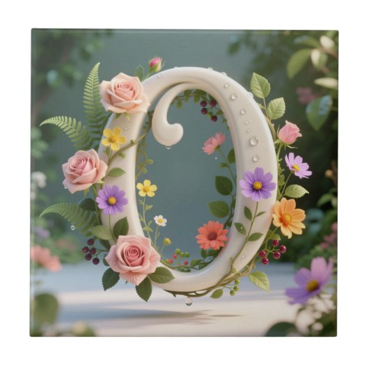 Witte bloementuin monogram letter O Tegeltje (Voorkant)