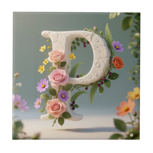 Witte bloementuin monogram letter P Tegeltje (Voorkant)