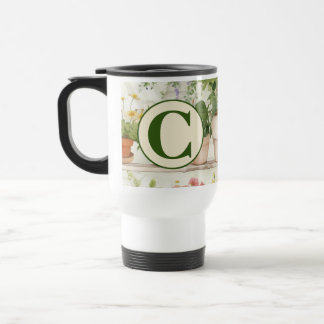 Witte bloementuin Planten Waterverf Monogram Reisbeker