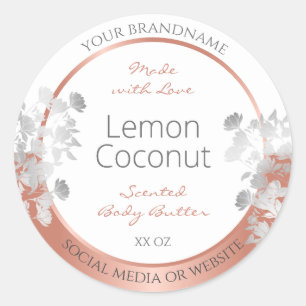 Witte bloemenverpakkingsetiketten Roos Gold Ronde Sticker