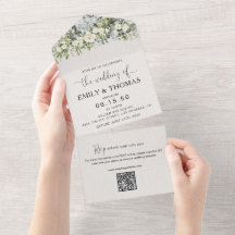Witte bloemige alles-in-één trouwuitnodiging