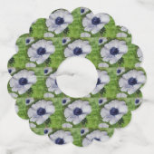 Witte bloemige anemoon bloem wijnglaslabel (Voorkant)