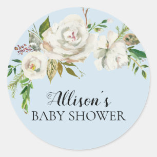  witte bloemige Baby showers envelopzegel Ronde Sticker