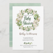 Witte bloemige babyshower uitnodigingskaart kaart (Voorkant / Achterkant)
