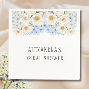 Witte bloemige blauwe hortensia tuin bruidsdouche servet