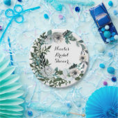 Witte bloemige bloemen botanische groen krans papieren bordje (Feest)