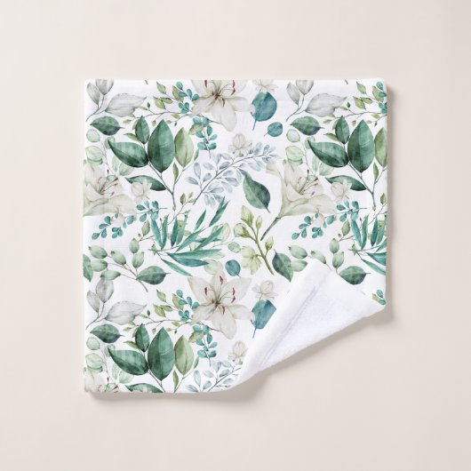Witte bloemige bloemen groen eucalyptus elegant bad handdoek (Wasdoekje)