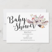 Witte bloemige Boho Chic babyshower uitnodigingen (Voorkant)