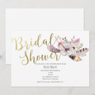 Witte bloemige boho gouden bruidsdouche uitnodigin kaart